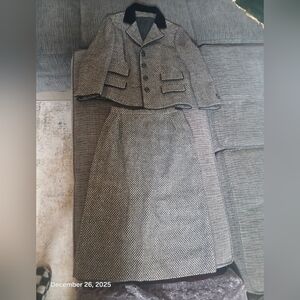 Women's Black and White Jacket & Skirt Set